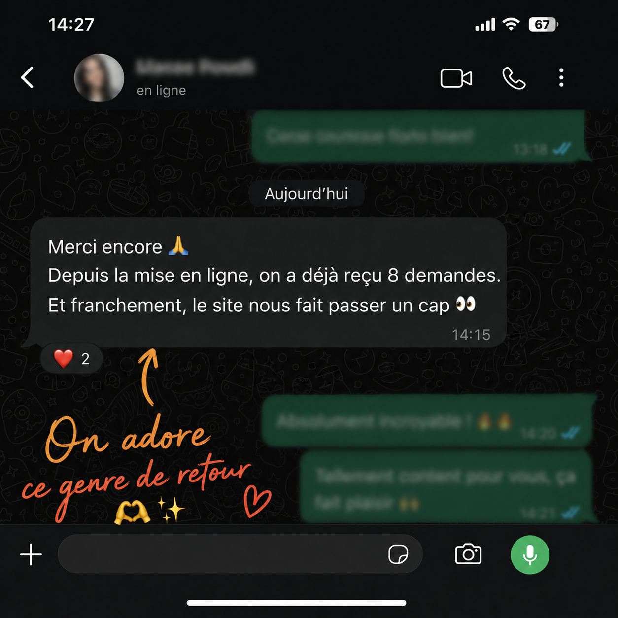 Retour client — 8 demandes depuis la mise en ligne